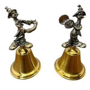 Pewter And Brass Clown Bells Musical Accordion Cymbals 4.5" Circus Hobo Vtg 80s